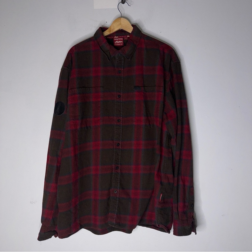 indian motorcycle Men’s Nashville Plaid Cotton Collar Button Down Red XL